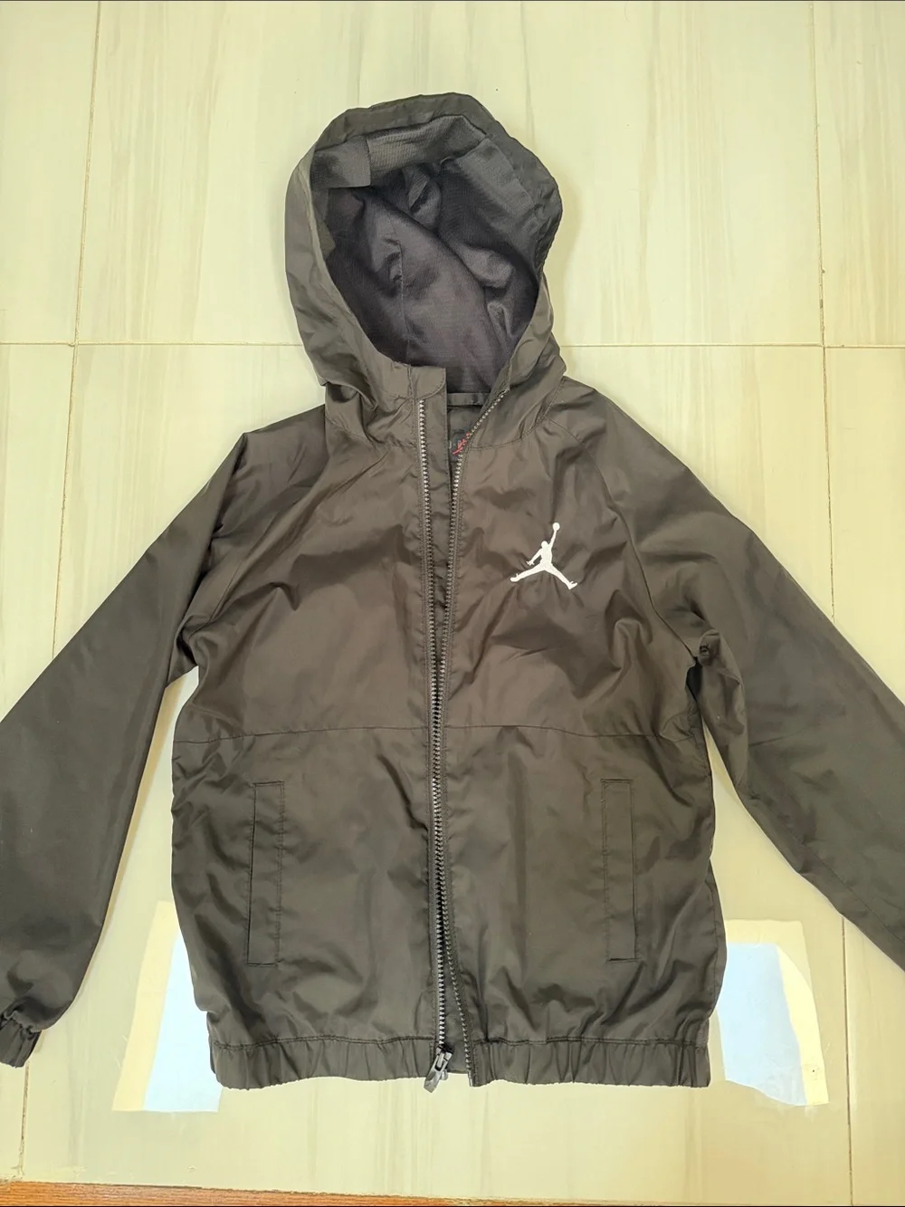 Jordan Black Hooded Windbreaker with White Jumpman